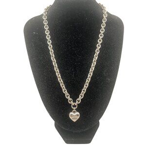 Juicy Couture Necklace Silver Tone Puffy Heart Crown Charm Toggle Clasp 16" Y2K